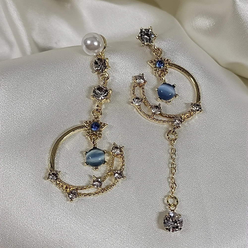 Celestial Embellished Drop Earrings, S925 - Picture 7 of 9
